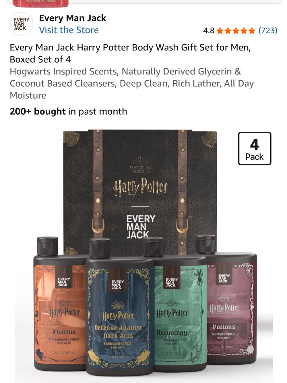 Every Man Jack Harry Potter Men's Body Wash Set — Multi-Color (4-Pack)
